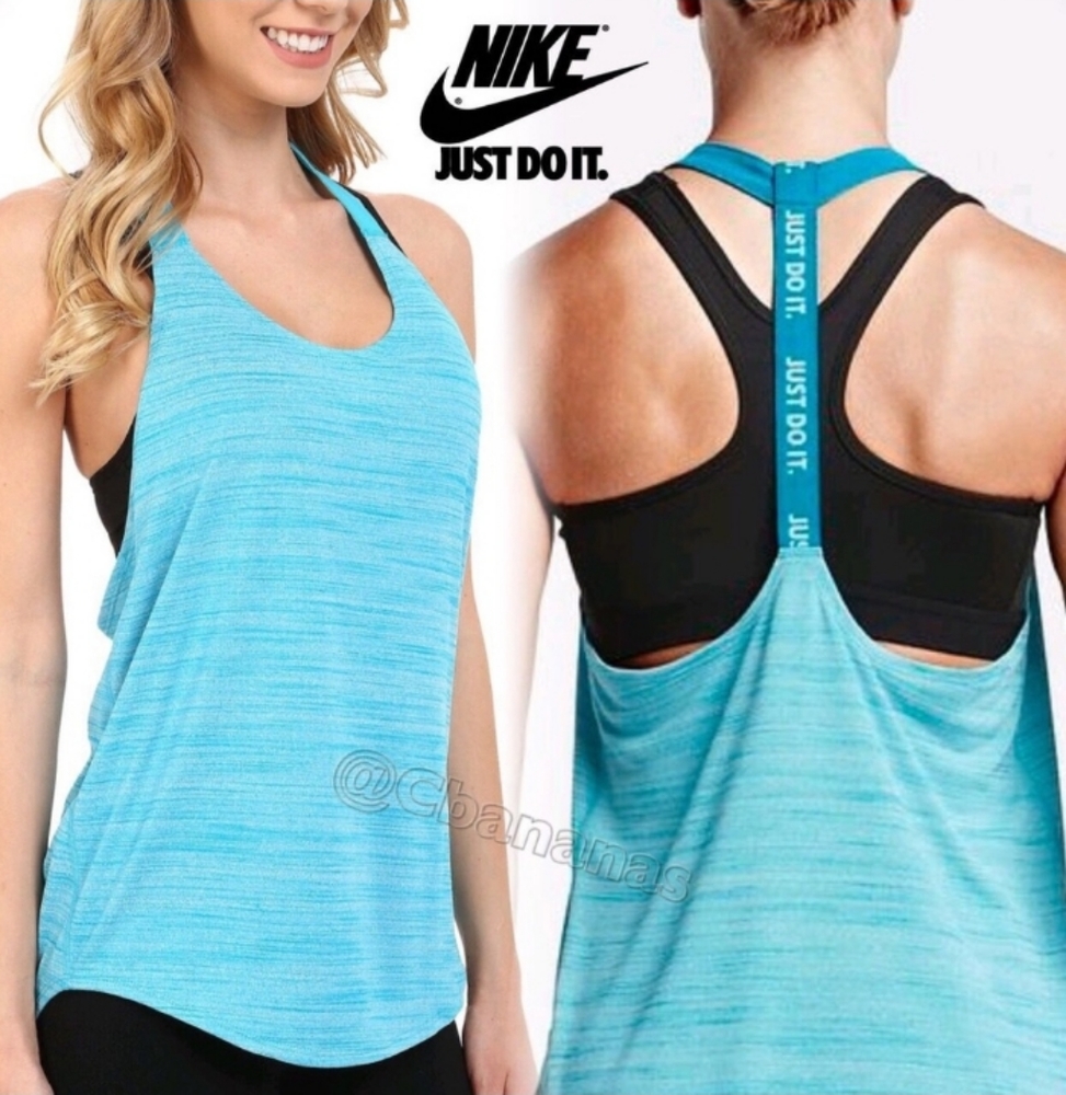 NIKE Just Do It Aqua Heathered Racerback Tank Sz M